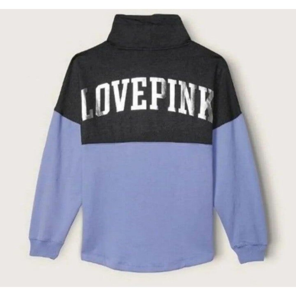 VS PINK Varsity Cowl Neck Black & Perwinkle Colorblock Shine Medium